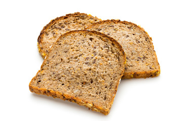 Whole wheat bread isolated on white background.
