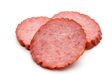 Slices of salami. Isolated on a white background.