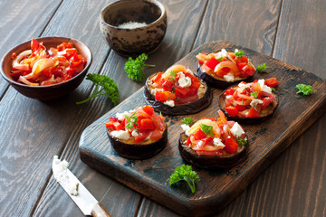 Eggplants, tomatoes , sweet peppers and ricotta snack