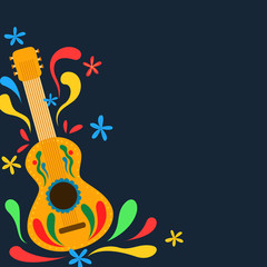 Blank banner with guitar in mexican style decorations