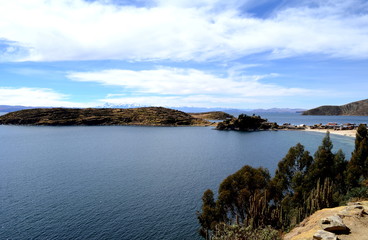 Views from Isla del Sol on a small rural village at Titicaca lake, Bolivia