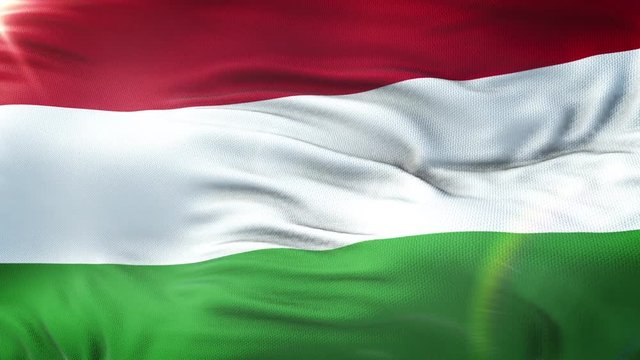 Flag of Hungary waving on sun. Seamless loop with highly detailed fabric texture. Loop ready in 4k resolution.