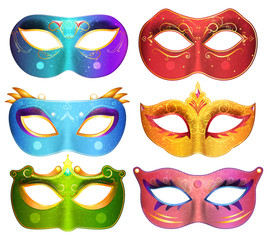 Face masks collection for masquerade party carnival masks vector illustration