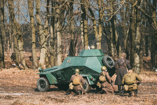 Group Of Reenactors Dressed As Russian Soviet Red Army Soldiers 