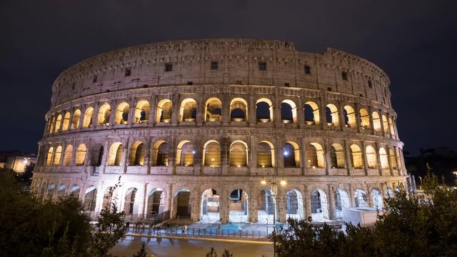 Night time lapse of the Colosseum in Rome