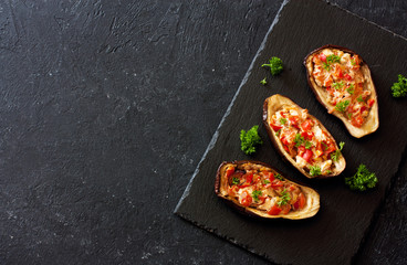 Eggplants, tomatoes , sweet peppers and ricotta snack