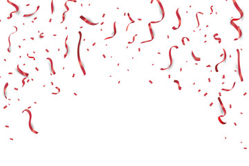 Celebration background with red confetti and party ribbons. Happy New Year. Vector illustration.
