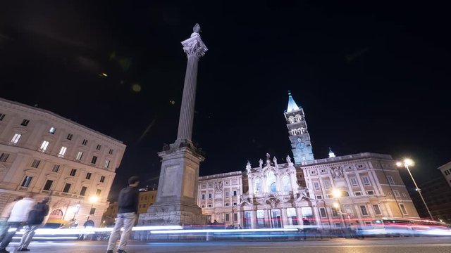 Night timelapse with a victory column in Rome