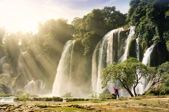 Ban Gioc Waterfall(Veitnam name) or Detian waterfall(Chinese name) Waterfall is the most magnificent waterfall in Vietnam, located in the border of Guangxi, China and Cao Bang , Vietnam.