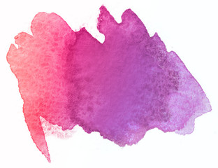 purplish red watercolor stain. Isolated on white background, element for design. brush strokes painted by hand.
