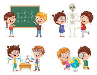 Vector Illustrations Of Kids Having Science Lessons