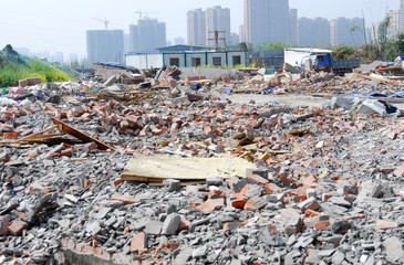 demolition construction site with ruin in the city