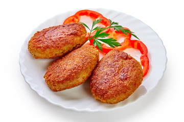 Fried breaded cutlet isolated on white background