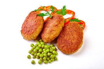 Fried breaded cutlet isolated on white background