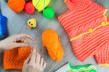 girl knits sock knitting needles