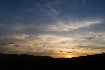 Sunset and sunrise with dramatic colorful clouds. Slovakia