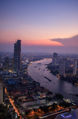 View of the city of Bangkok, Thailand after sunset