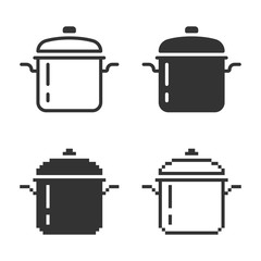 Monochromatic stew pan icon in different variants: line, solid, pixel, etc.
