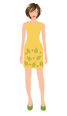 Woman wearing yellow dress, vector