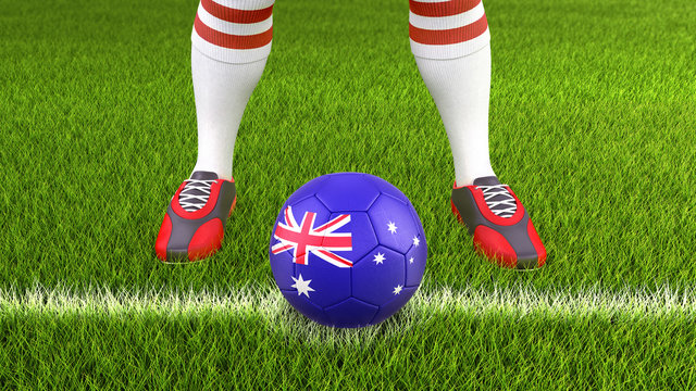 Man and soccer ball  with Australian flag