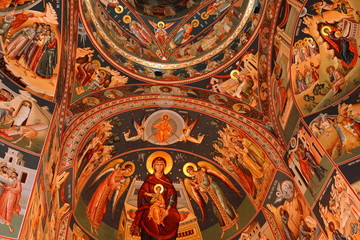 Orthodox icons in the Saint Ana-Rohia Monastery. The monastery is situated in a natural place on...