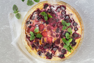 Baked omelet with strawberry and blackberry