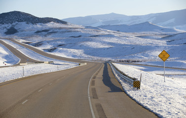 Empty interstate highway in winter Montana 