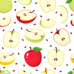 Vector seamless pattern with cartoon apples isolated on white