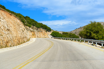 View of mountain road on beautiful Cephalonia island. Greece