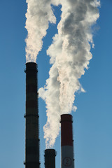 Smoking pipes or chimneys of power plant or electropower station. Air pollution