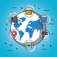 people social media connection tools world symbols background vector illustration