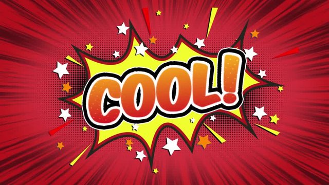 COOL Word Retro Cartoon Comic Bubbles Popup Style Expressions Colored Bomb and Smoke Strip Dotted and red Speed Radial line Seamless loop Animation black / green screen 4k doodle background.
