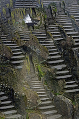 treppe zwischen den externsteinen im teutoburger wald, fotografisch verfremdet