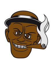 hut mütze 30er zigarre rauchen schwarz afrikaner gesicht böse mann gemein alien gangster verbrecher cool comic cartoon clipart