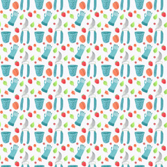 Naklejka premium Patter with garden tools and fruits
