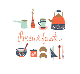 Breakfast time. Vector set
