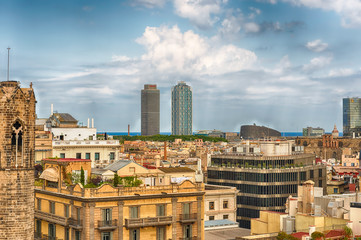 Naklejka premium Panoramic view from the top of Barcelona Cathedral, Catalonia, Spain