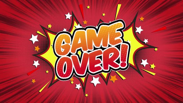 Game over Word Retro Cartoon Comic Bubbles Popup Style Expressions Colored Bomb and Smoke Strip Dotted and red Speed Radial line Seamless loop Animation black / green screen 4k doodle background.