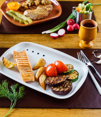 salmon steak with grilled vegetables