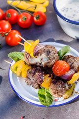 grilled meatballs with vegetables