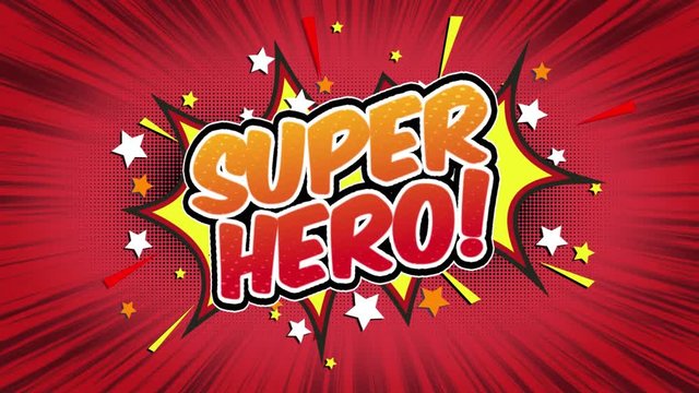 Super Hero Word Retro Cartoon Comic Bubbles Popup Style Expressions Colored Bomb and Smoke Strip Dotted and red Speed Radial line Seamless loop Animation black / green screen 4k doodle background