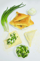 Baked onion pies, cooking, onion, egg, milk.