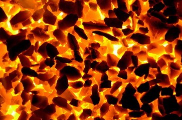 
Bright orange light from the hot coal anthracite fines.