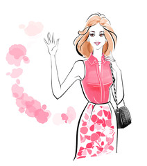 生き生き挨拶するビジネスウーマン