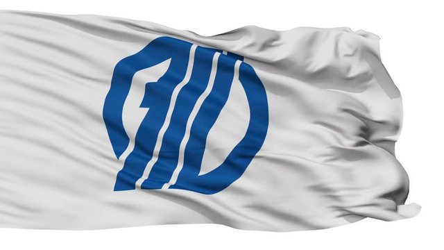 Tarumizu flag, Kagoshima prefecture, realistic animation isolated on white seamless loop - 10 seconds long (alpha channel is included)