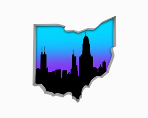 Ohio OH Skyline City Metropolitan Area Nightlife 3d Illustration