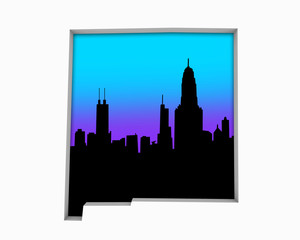 New Mexico NM Skyline City Metropolitan Area Nightlife 3d Illustration