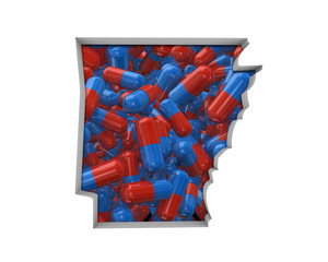 Arkansas AR Pills Drugs Health Care Insurance Map 3d Illustration