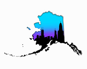 Alaska AK Skyline City Metropolitan Area Nightlife 3d Illustration