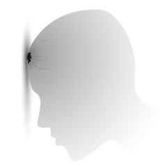 Person beats his/her head against the wall, mental illness, stress, desperation